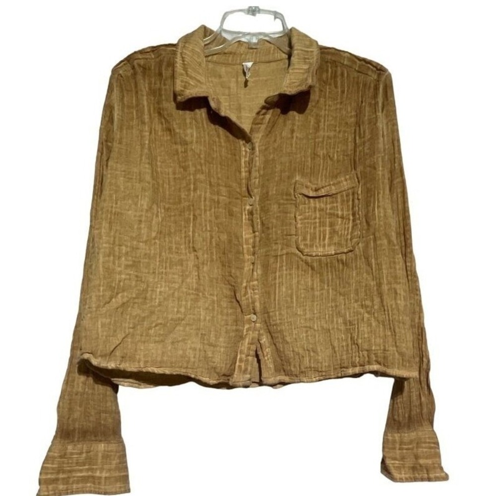 Daily Practice by Anthropologie Mustard Cotton Gauze Cropped Button Down Shirt M